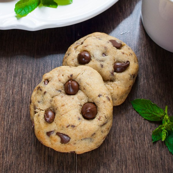 MOCHA MINT CHOCOLATE CHIP COOKIES. A thick chewy chocolate chip cookie made with fresh mint and a hint of coffee flavor.