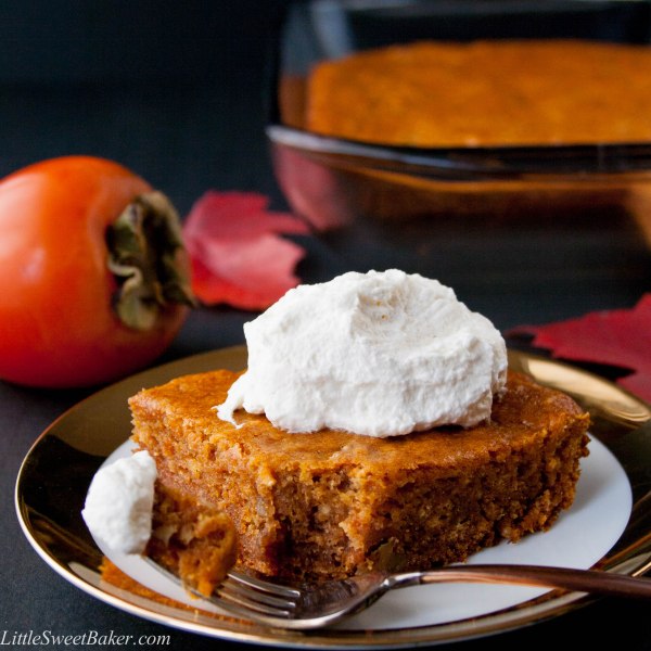 PERSIMMON PUDDING CAKE. A moist and chewy spiced pudding cake made from the delicious persimmon fruit. A perfect fall and winter dessert.
